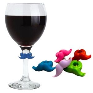 Joie 6 Piece Colored Silicone Mustache Charm Wine Glass Markers Set